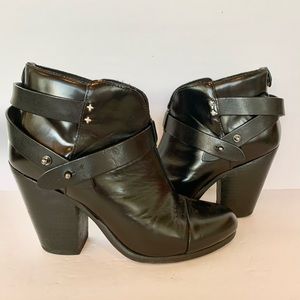 EUC Rag & Bone Black Leather Harrow Ankle Booties Sz 8